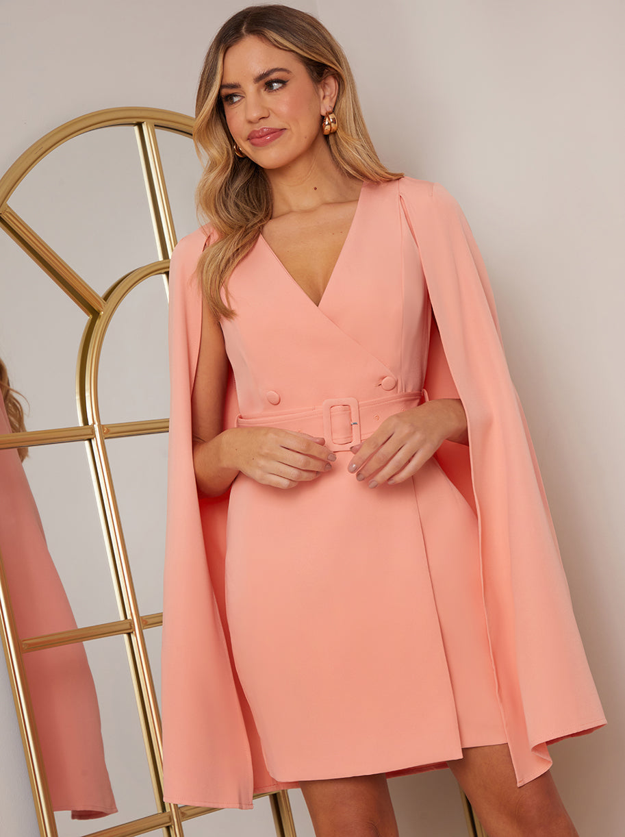 strapless open back dress Blazer Dress with Cape Detail in Orange