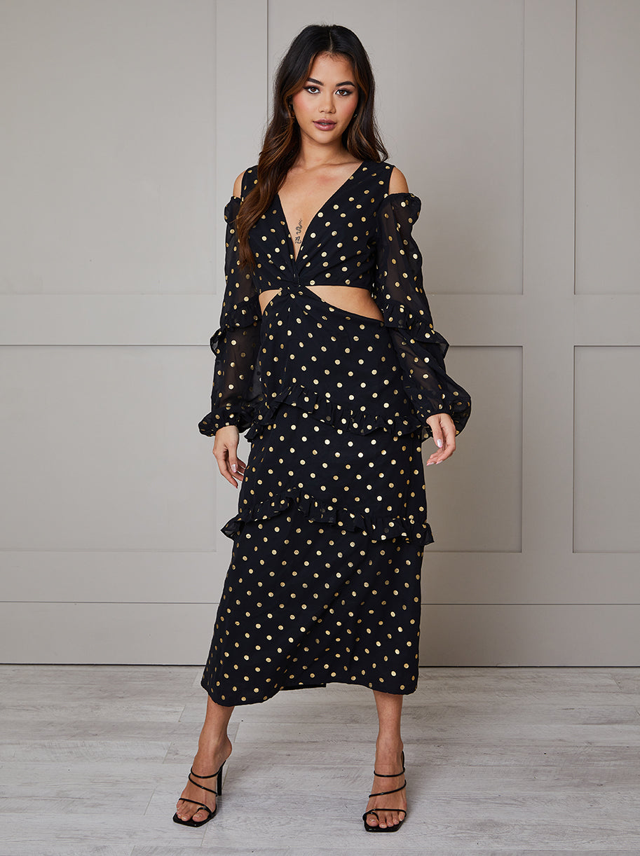 Chi Chi London Foil Spot Midi Dress, Black