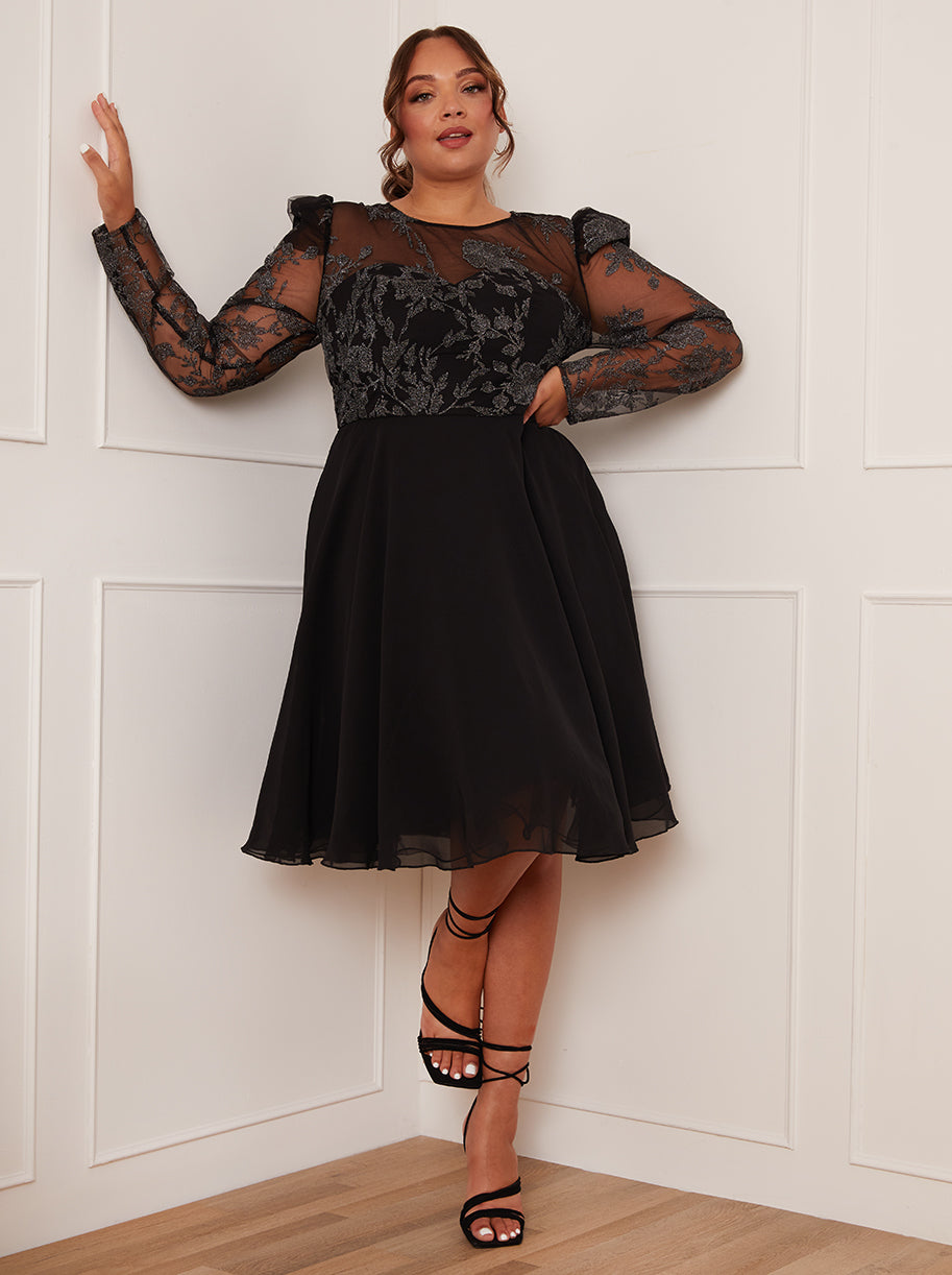 Plus Size Long Sleeve Embroidered Midi Dress in Black | Chi Chi London UK Plus Size Long Sleeve Embroidered Midi Dress in Black | Chi Chi London UK