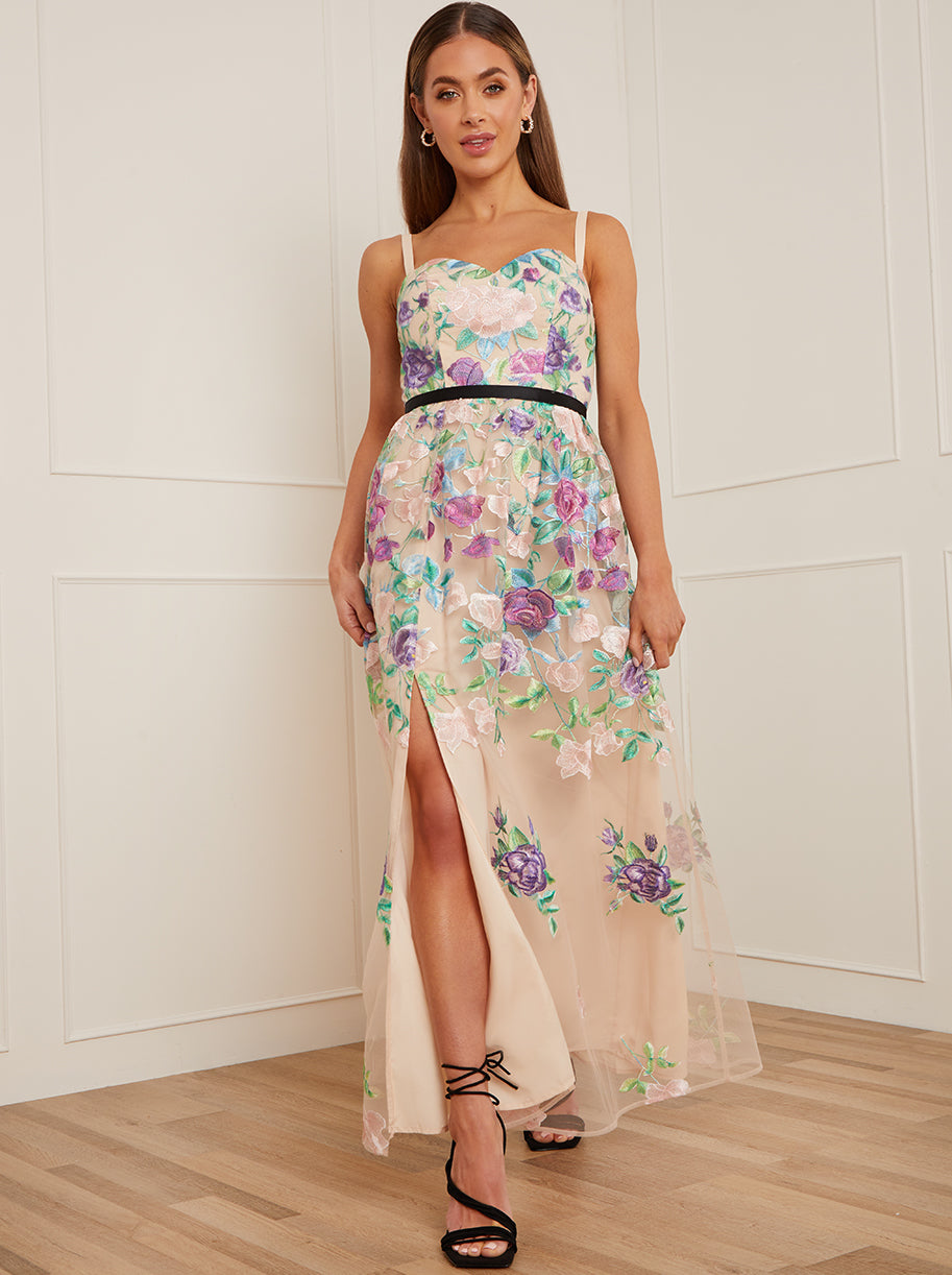 Floral Embroidered Maxi Dress in Cream | Chi Chi London UK Floral Embroidered Maxi Dress in Cream | Chi Chi London UK