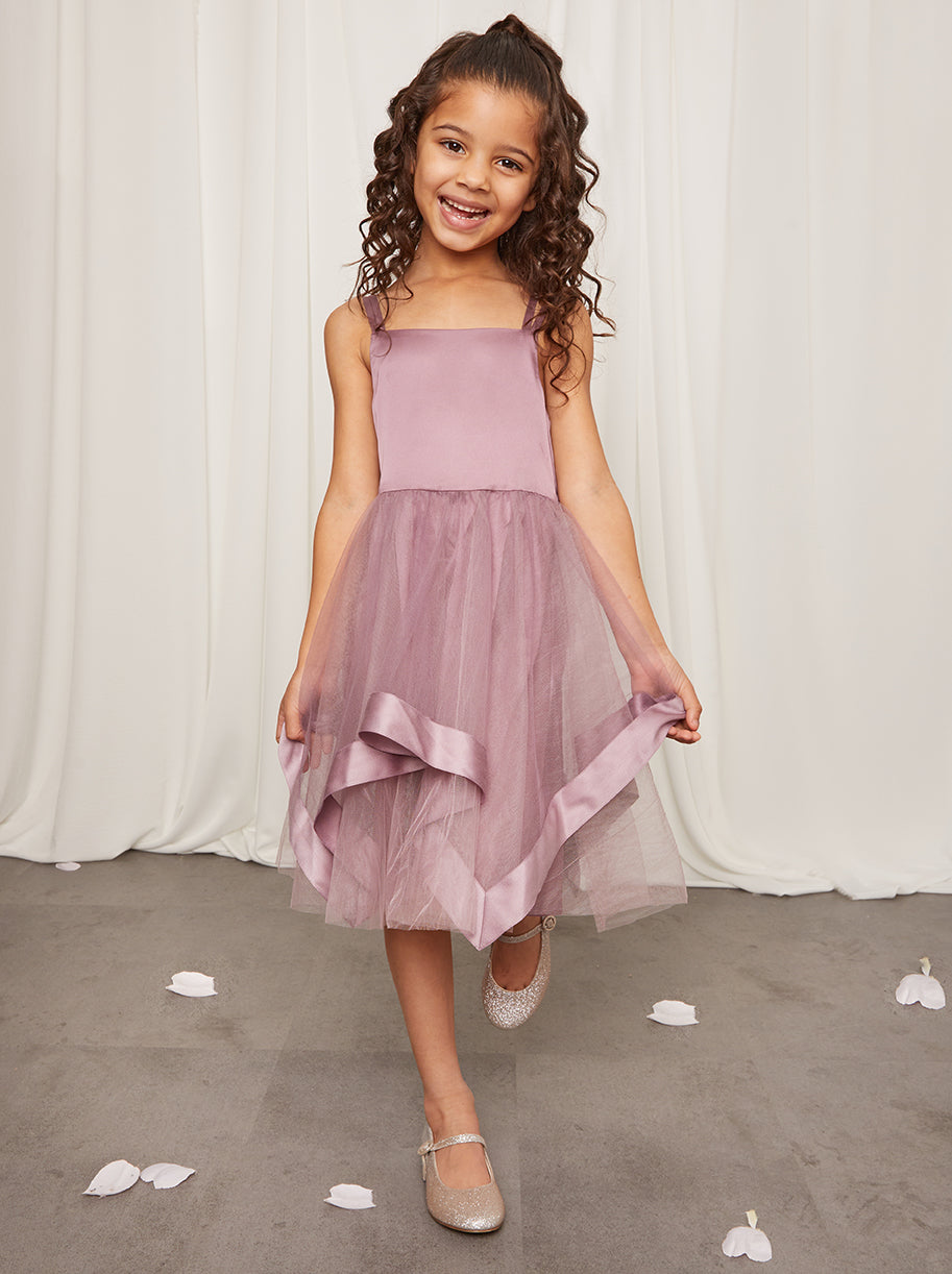 lilac tulle midi dress Younger Girls Embellished Tulle Layered Midi Dress in Lilac