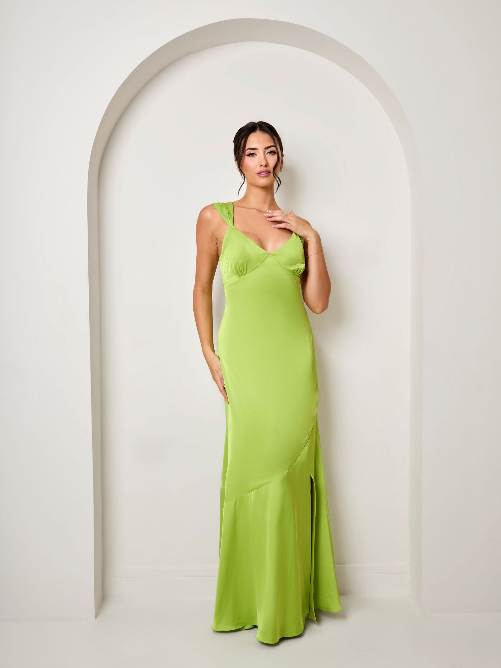 Chi Chi London Women's Satin Maxi Dress in Green | Size: 16