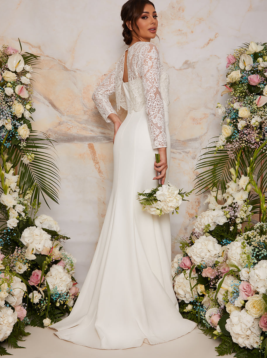 Long Sleeve Lace Bodice Bridal Wedding Dress in White | Chi Chi London UK Long Sleeve Lace Bodice Bridal Wedding Dress in White | Chi Chi London UK