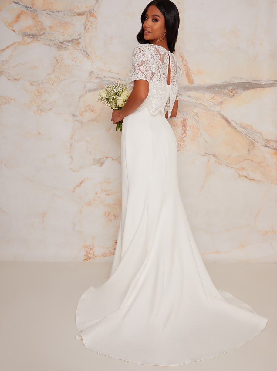 Petite Lace Overlay Bodice Maxi Wedding Dress in White | Chi Chi London UK Petite Lace Overlay Bodice Maxi Wedding Dress in White | Chi Chi London UK