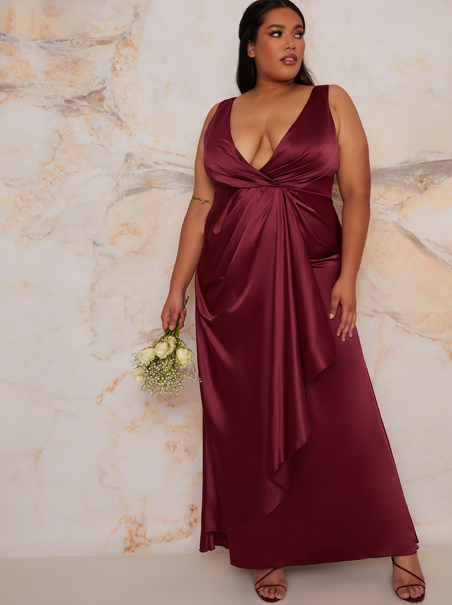 Plus Size Satin Wrap Maxi Dress in Berry | Chi Chi London UK Plus Size Satin Wrap Maxi Dress in Berry | Chi Chi London UK