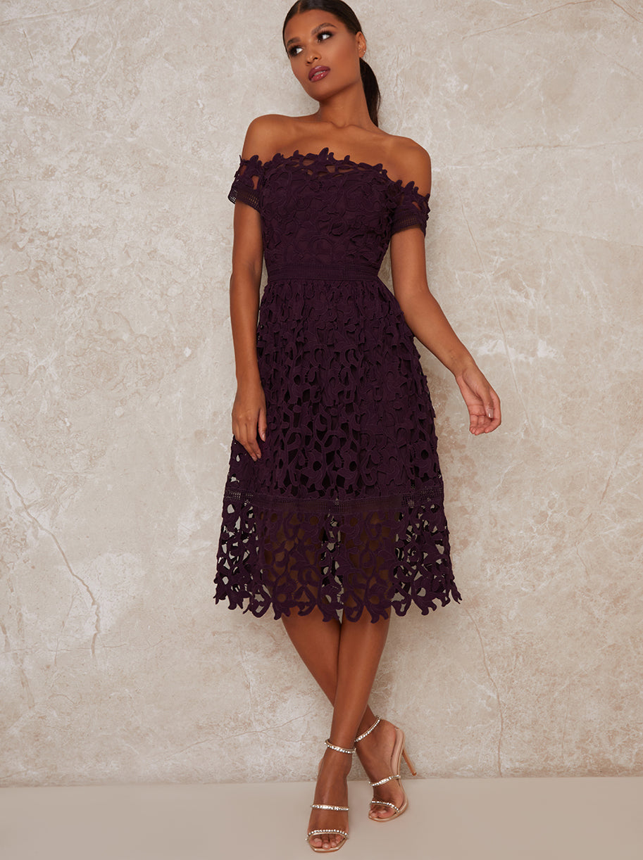 Bardot Premium Lace Midi Dress in Berry Bardot Premium Lace Midi Dress in Berry
