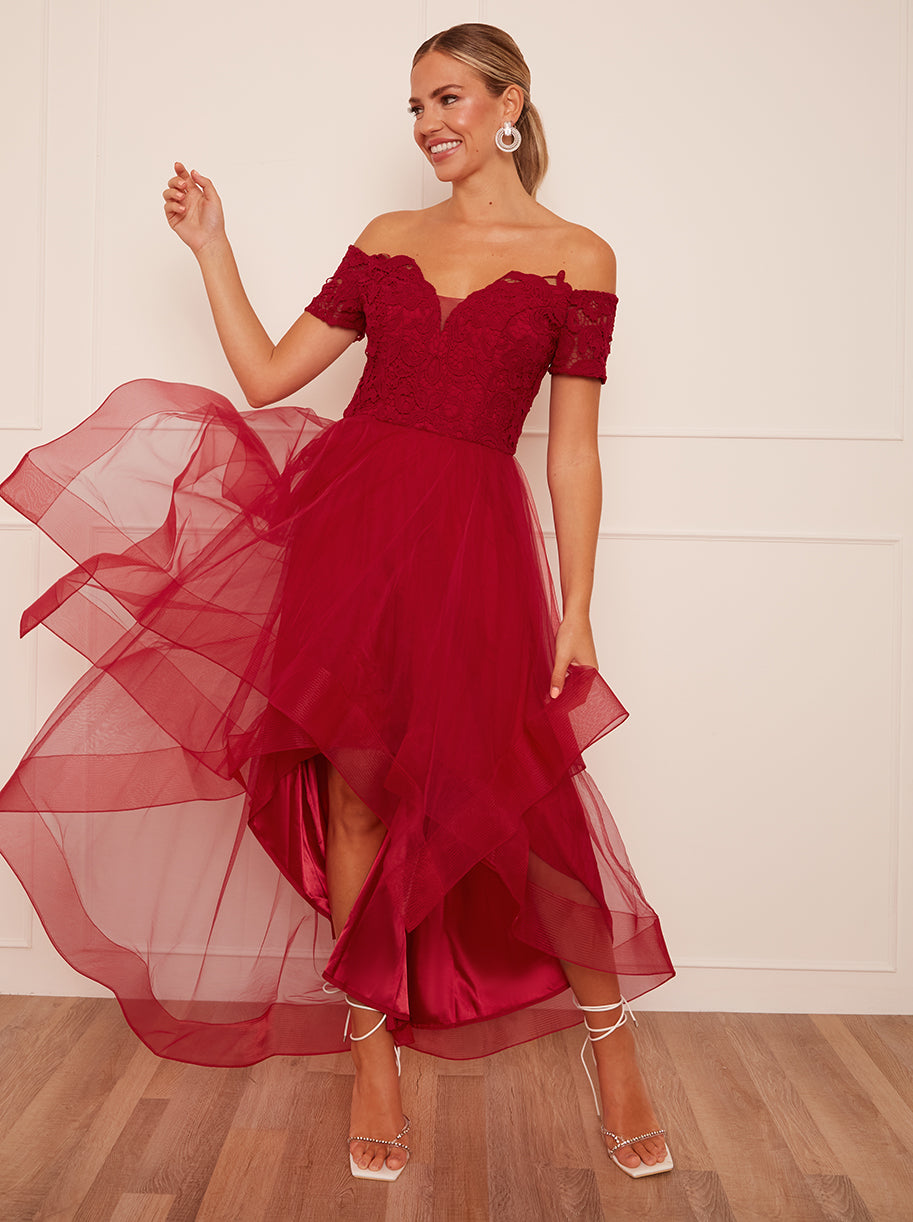 Chi Chi Bardot Premium Lace Dip Hem Dress in Red, Size 8 Chi Chi Bardot Premium Lace Dip Hem Dress in Red, Size 8