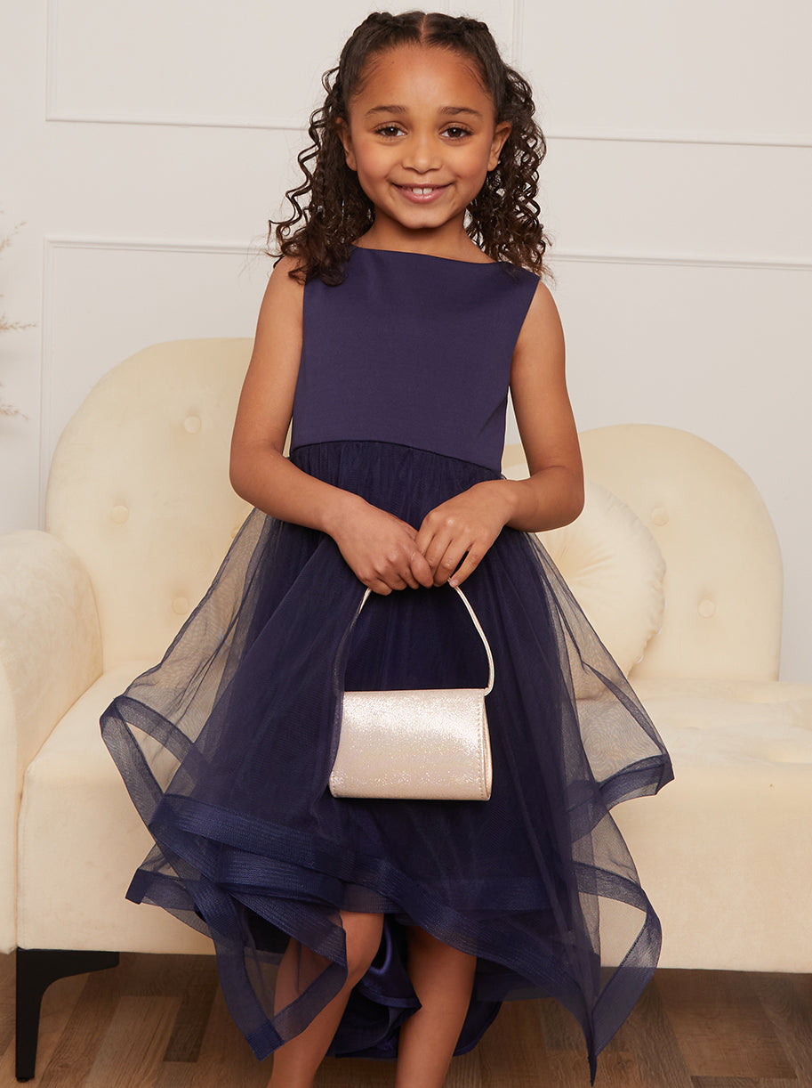 Younger Girls Tulle Layered Midi Dress in Navy | Chi Chi London UK Younger Girls Tulle Layered Midi Dress in Navy | Chi Chi London UK