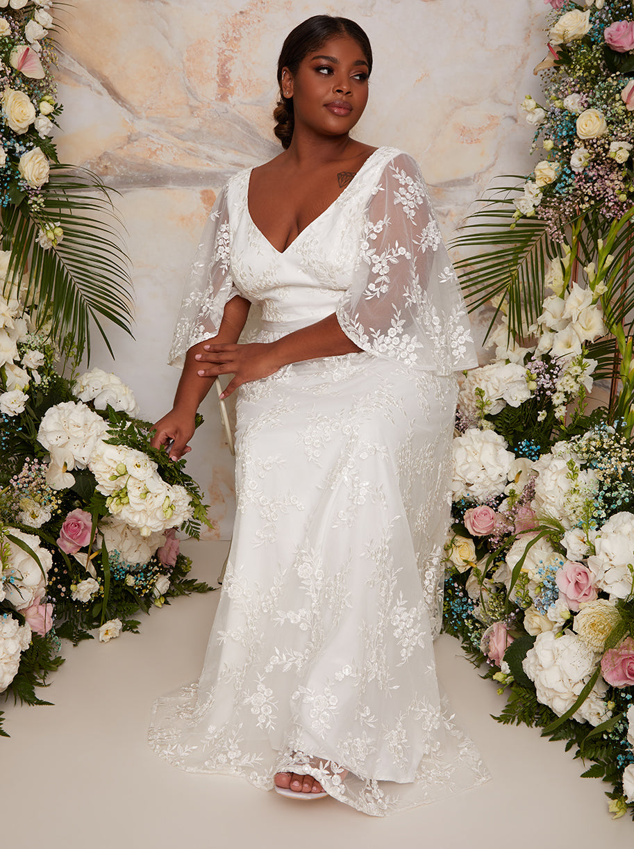 Plus Size Flutter Sleeve Backless Lace Bridal Wedding Dress in White | Chi Chi London UK Plus Size Flutter Sleeve Backless Lace Bridal Wedding Dress in White | Chi Chi London UK