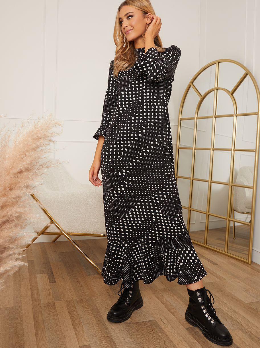 polka dot midi dress uk Chi Chi Polka Dot Print Midi Dress in Black, Size 8