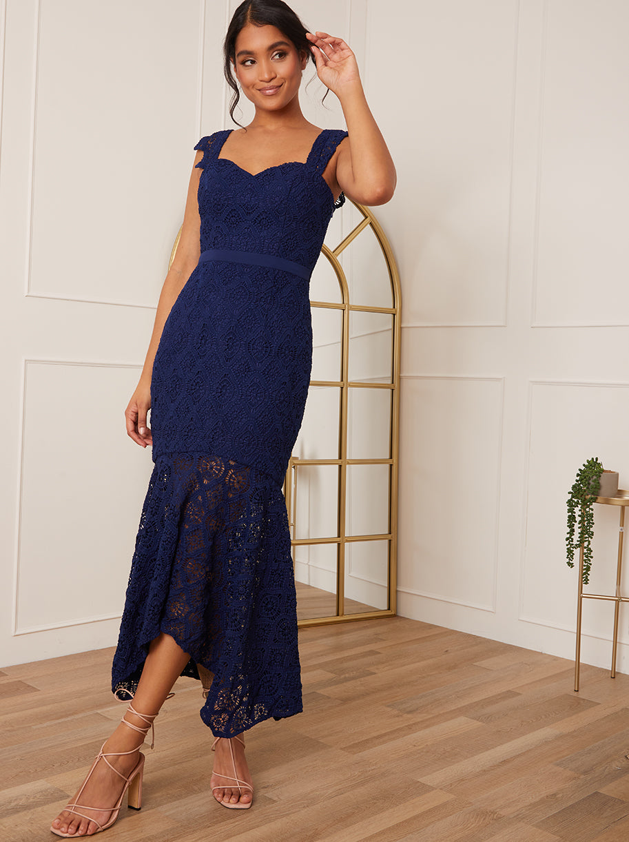 Sweetheart Neckline Lace Midi Dress in Navy | Chi Chi London UK Sweetheart Neckline Lace Midi Dress in Navy | Chi Chi London UK