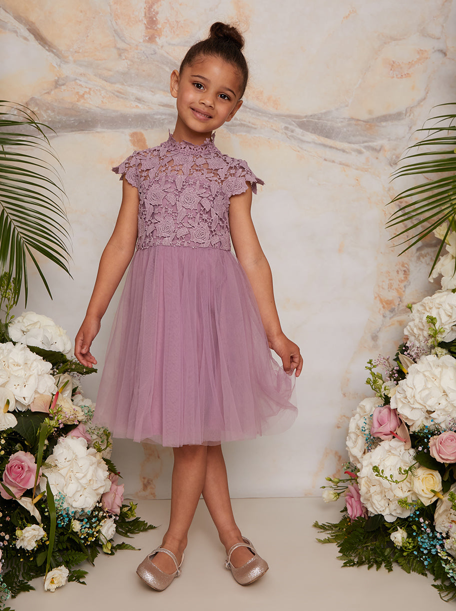 Girls Lace Bodice Cut Out Flower Girl Dress in Lilac | Chi Chi London UK Girls Lace Bodice Cut Out Flower Girl Dress in Lilac | Chi Chi London UK