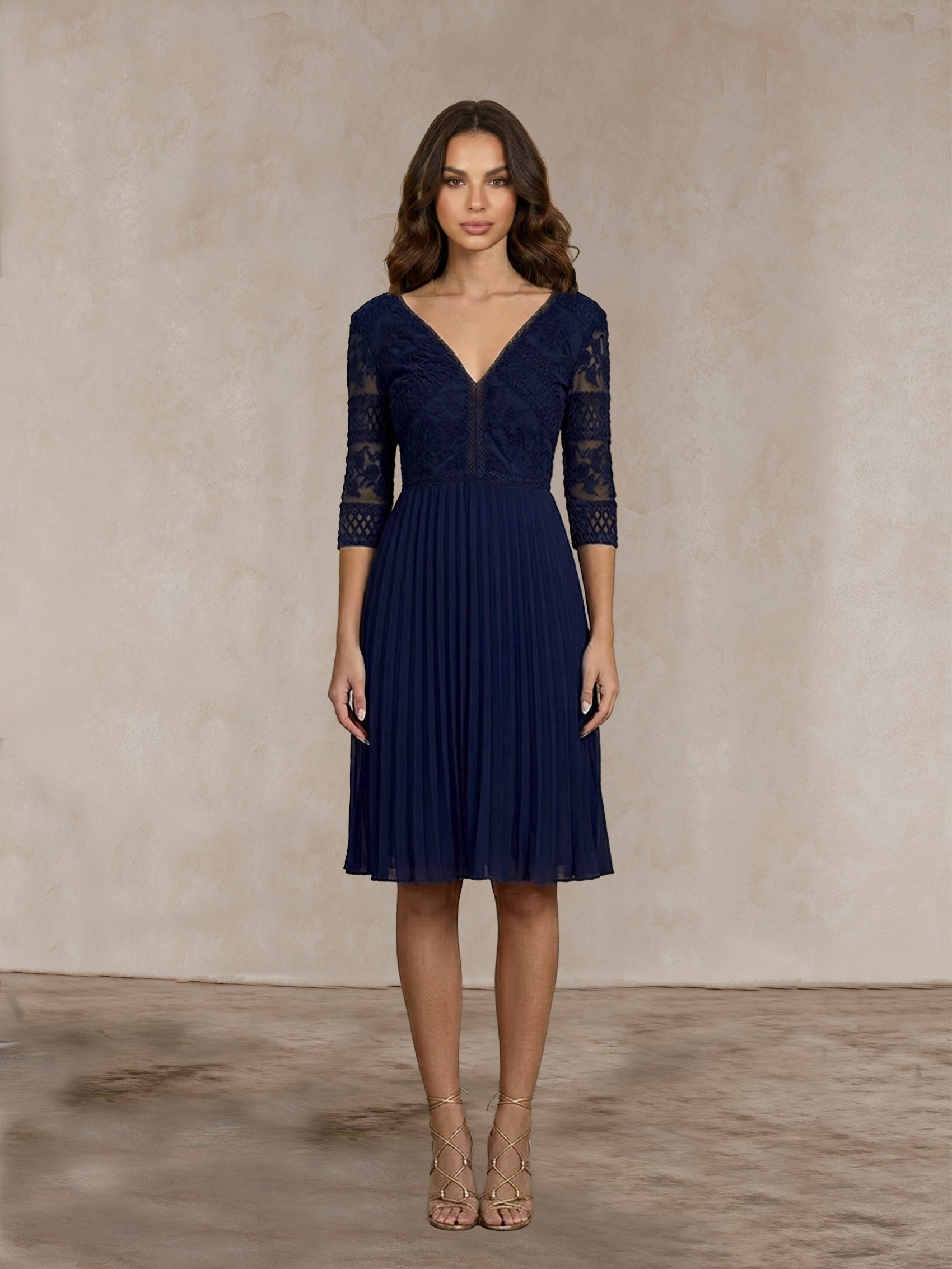 Long Sleeve V Neck Midi Dress in Navy 6 Long Sleeve V Neck Midi Dress in Navy 6