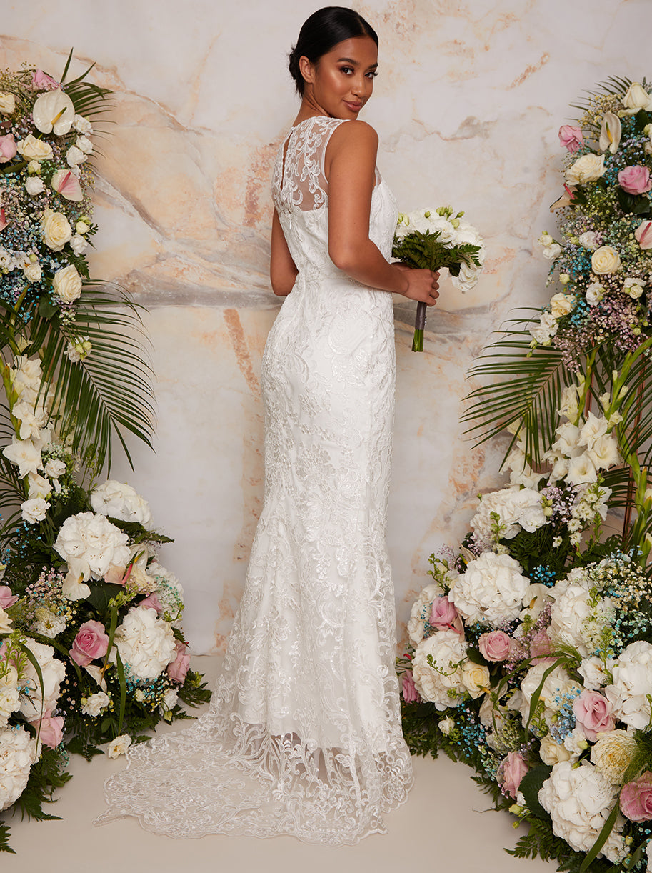 petite wedding dresses Petite Sleeveless Premium Lace Bridal Wedding Dress in White