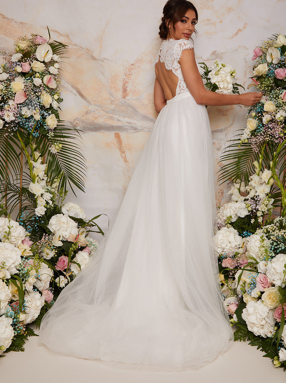 Premium Lace Backless Wedding Dress in White 8 Premium Lace Backless Wedding Dress in White 8