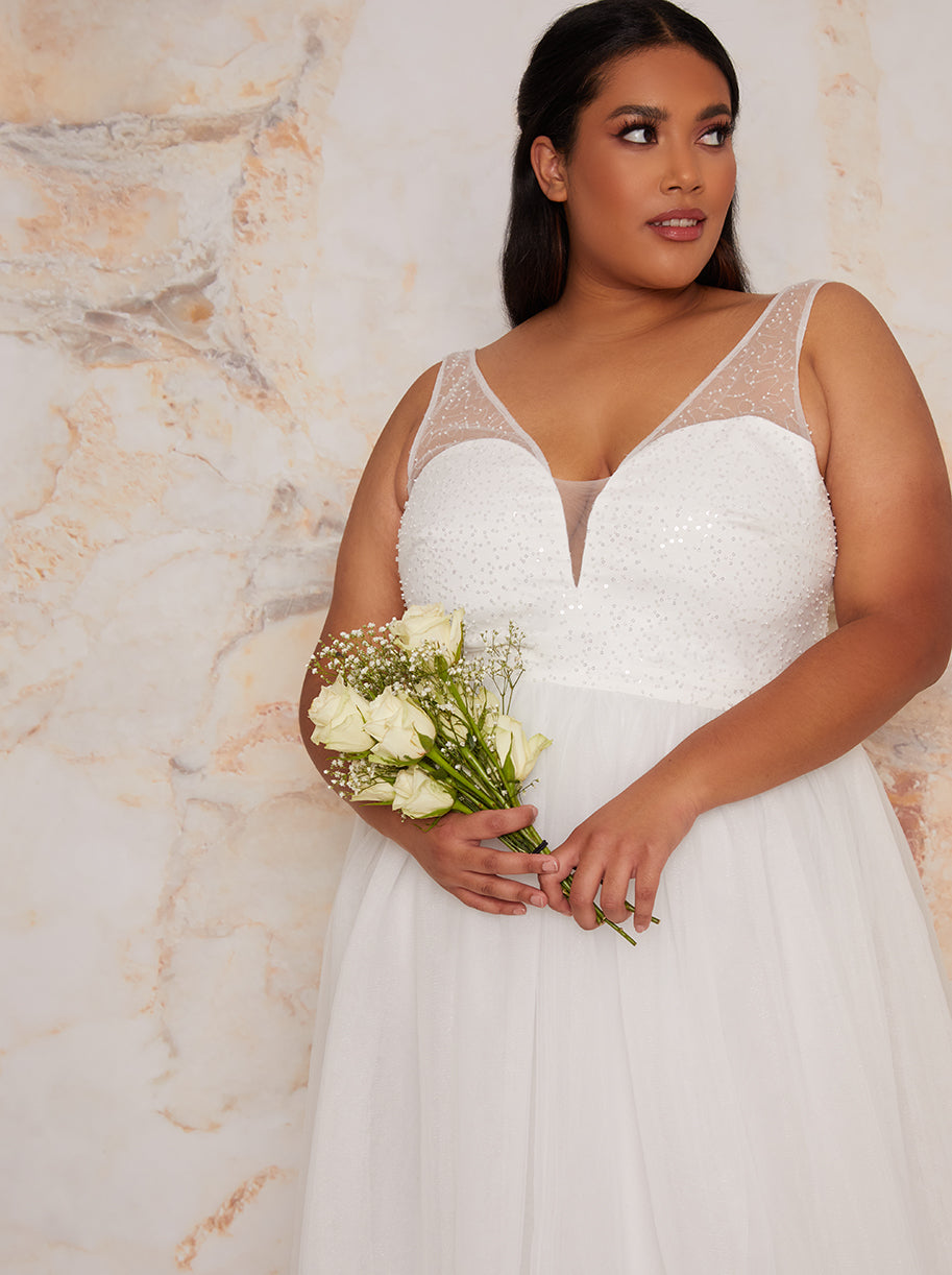 green emerald velvet dress Plus Size Sequin Bodice Wedding Dress in White