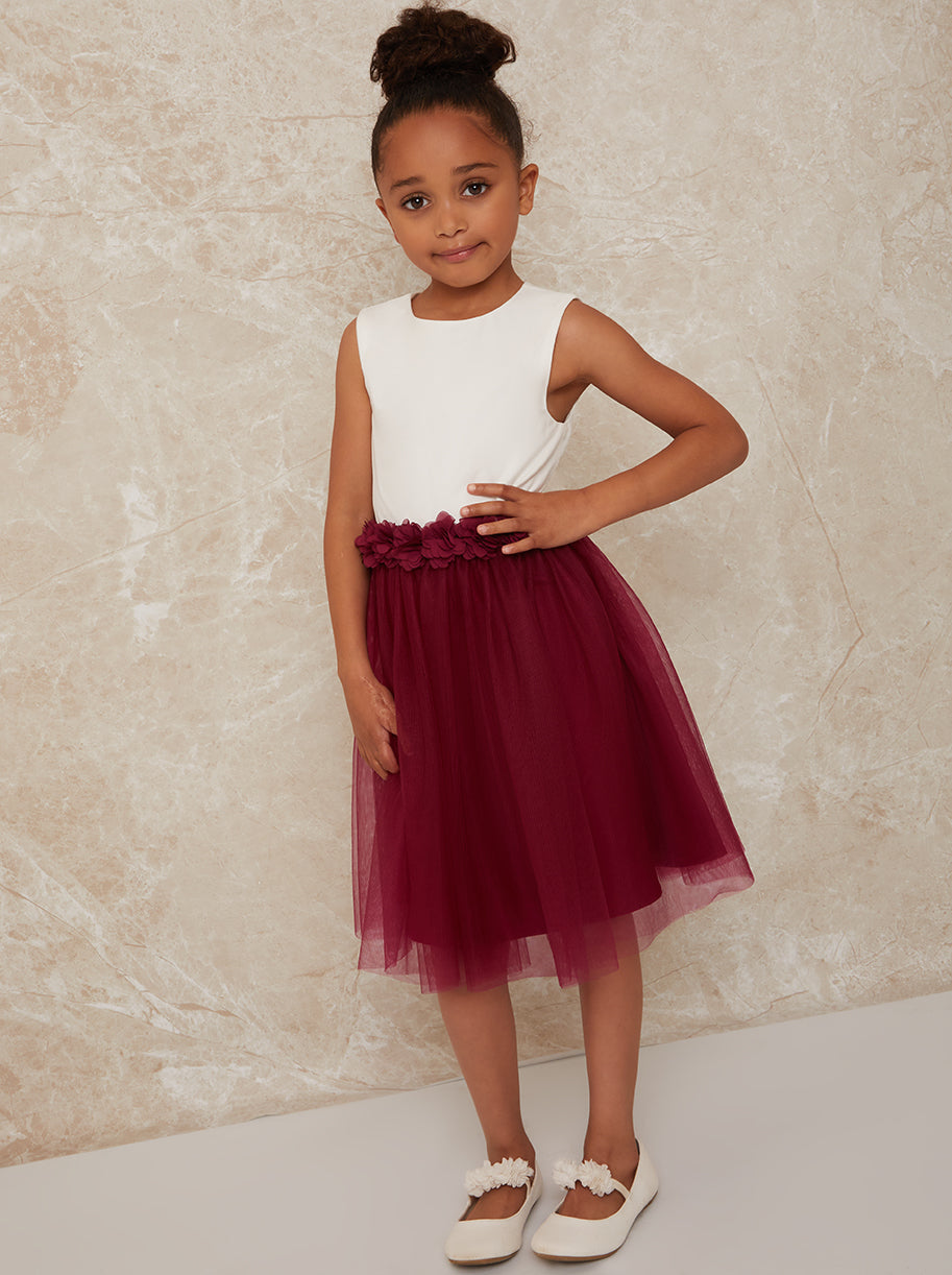 Chi Chi Girls Contrast 3D Floral Tutu Dress in Berry in Red, Size 8 Years