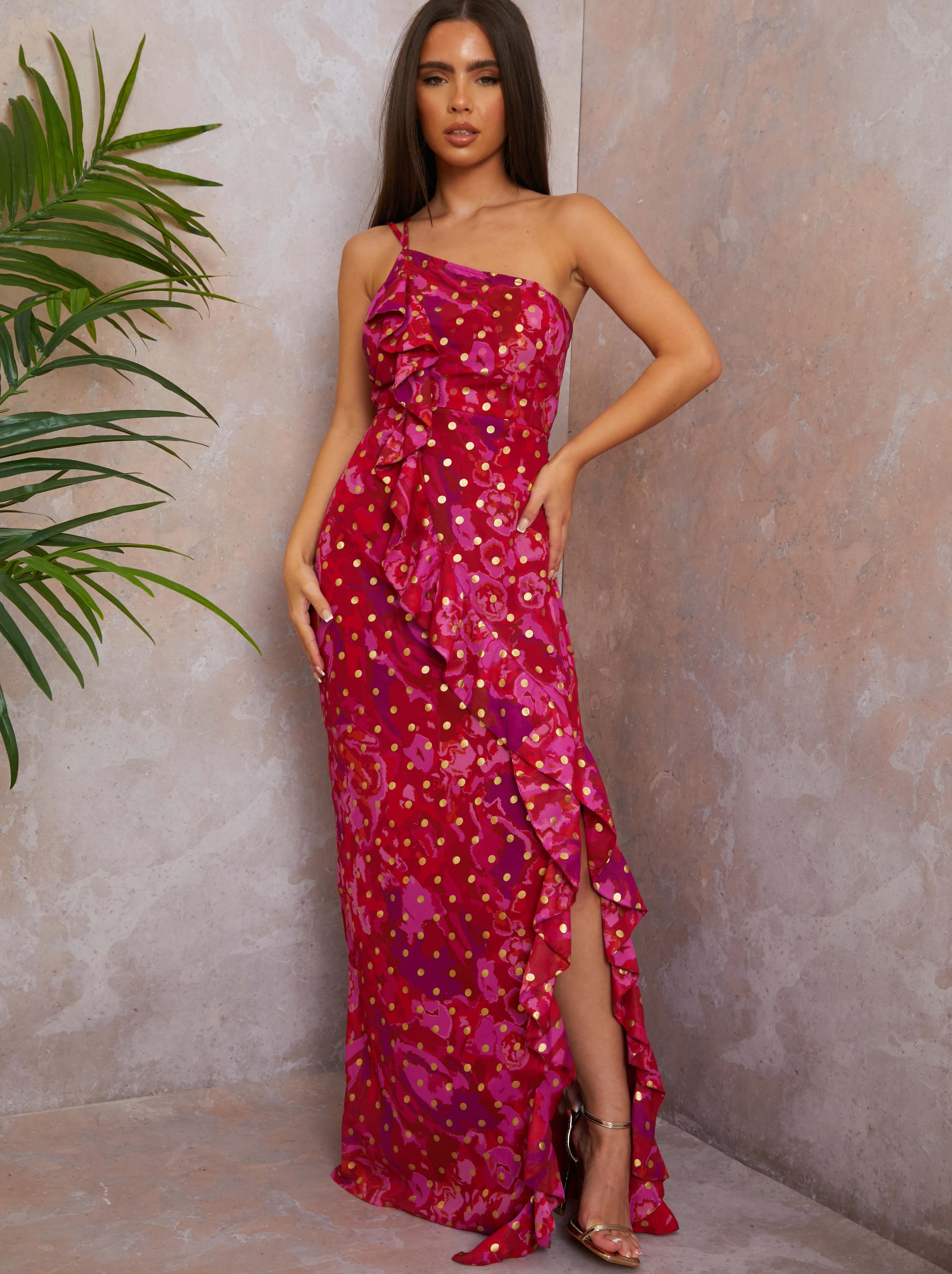 berry one shoulder dress Coast Women's One Shoulder Crepe Ruffle Midi Dress