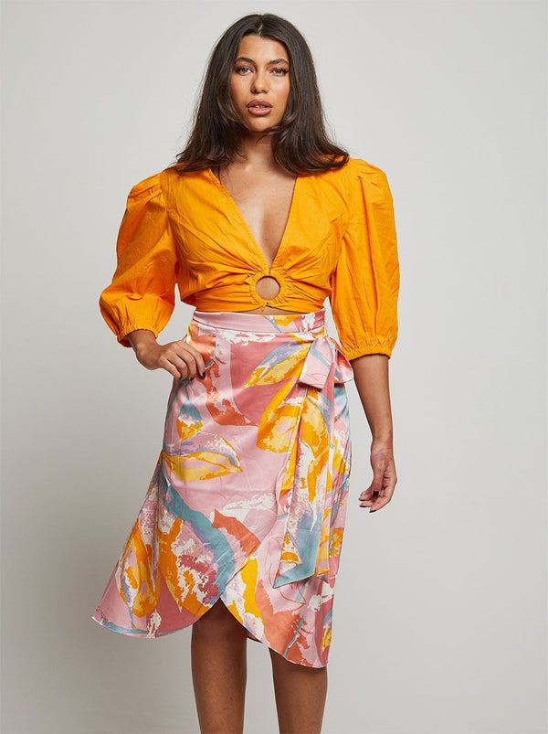 Ring Front Puff Sleeve Top in Orange
