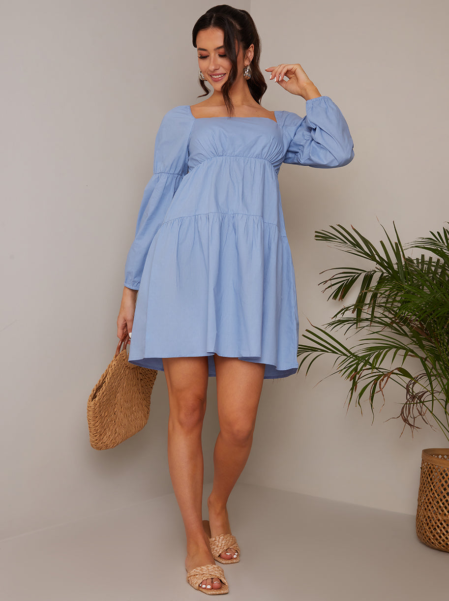 princess polly baby blue dress Clothing: Mini Dresses: 'Calia' Blue Floral Print Stretch Cotton Mini Dress main image 0