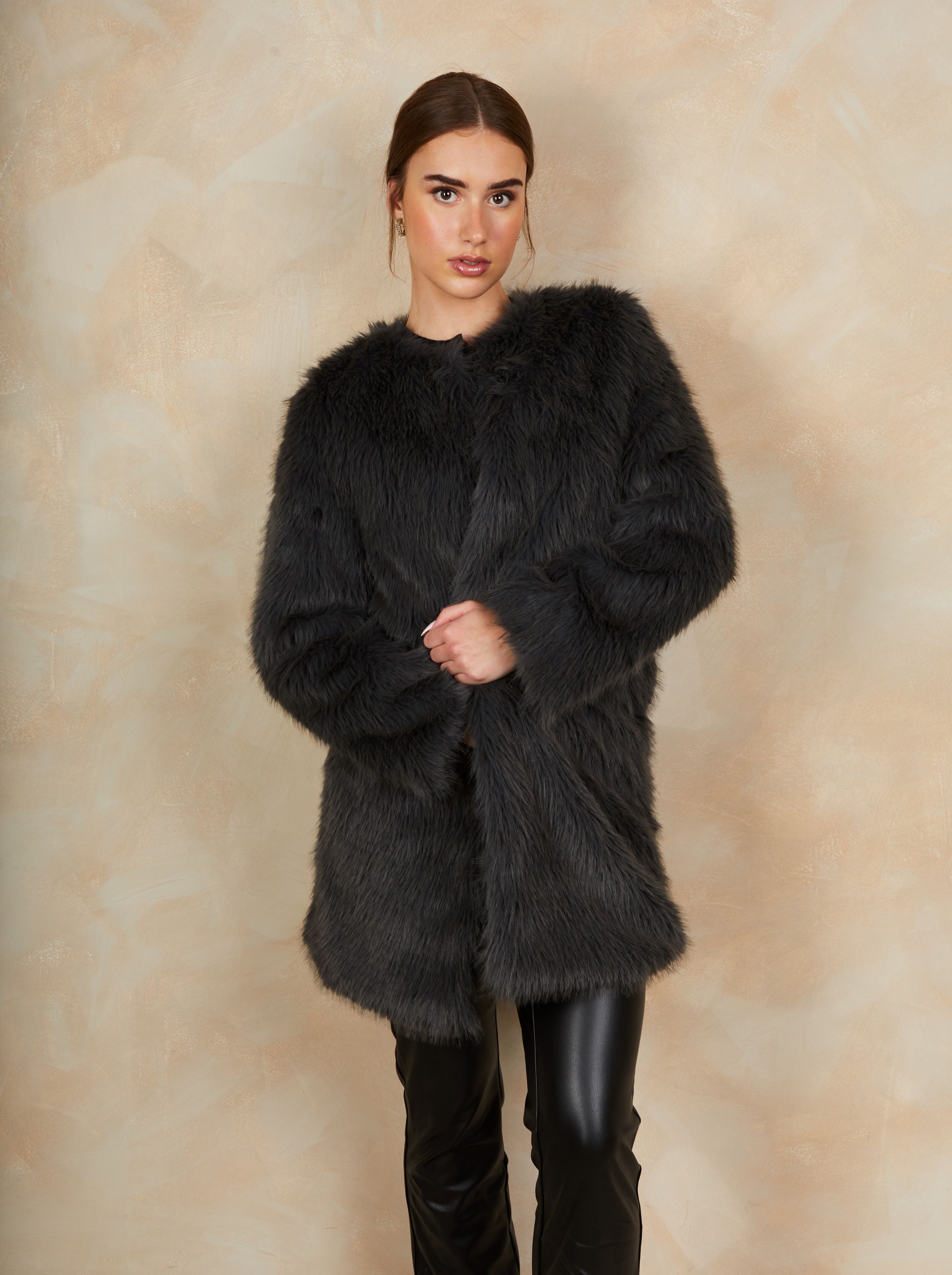 Shaggy Faux Fur Coat in Grey | Chi Chi London UK Shaggy Faux Fur Coat in Grey | Chi Chi London UK