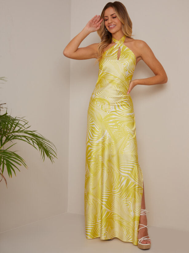 yellow print maxi dress Halterneck Abstract Print Maxi Dress in Yellow