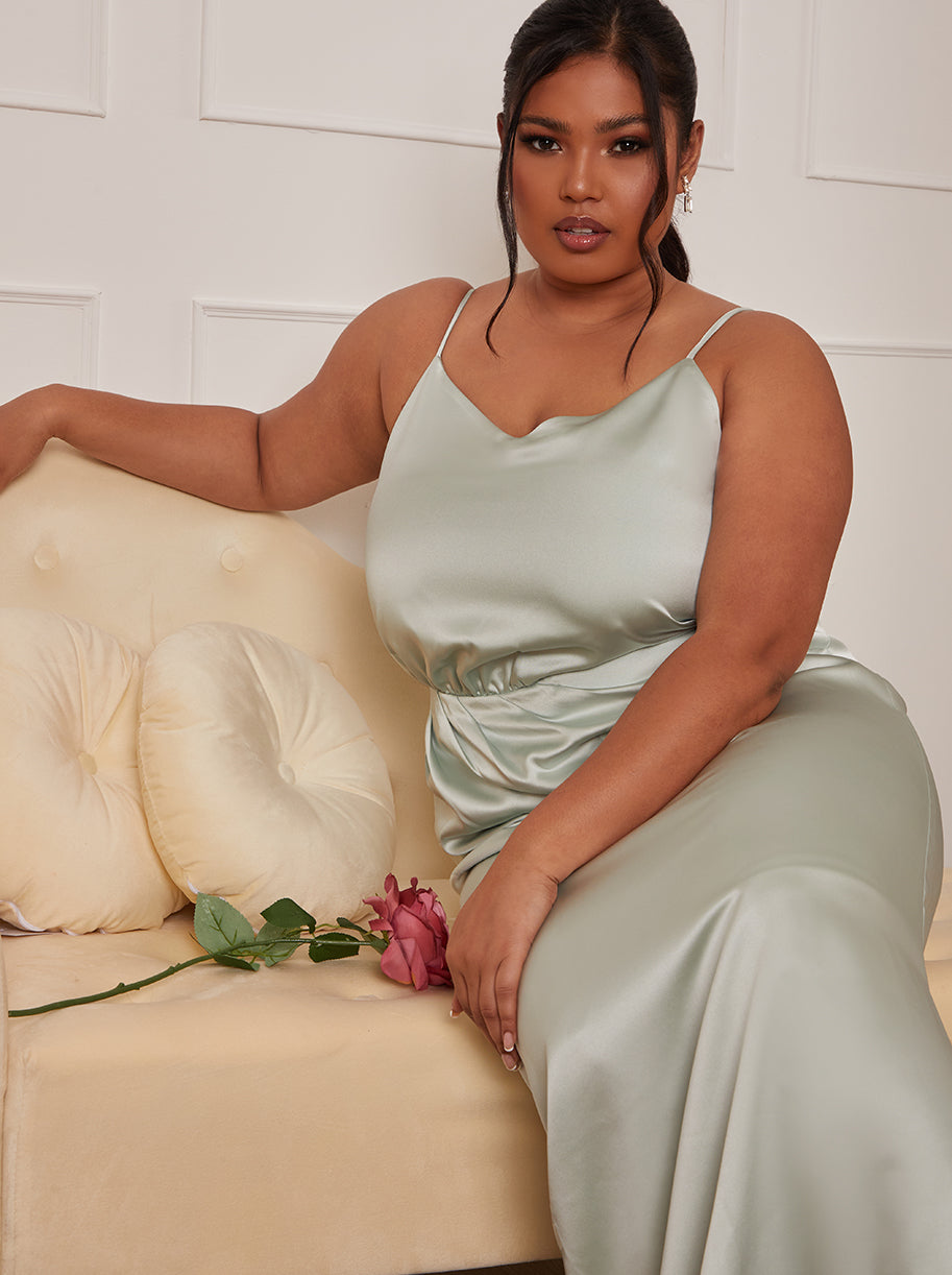green emerald velvet dress Chi Chi Plus Size Satin Cami Strap Maxi Dress in Mint, Size 24