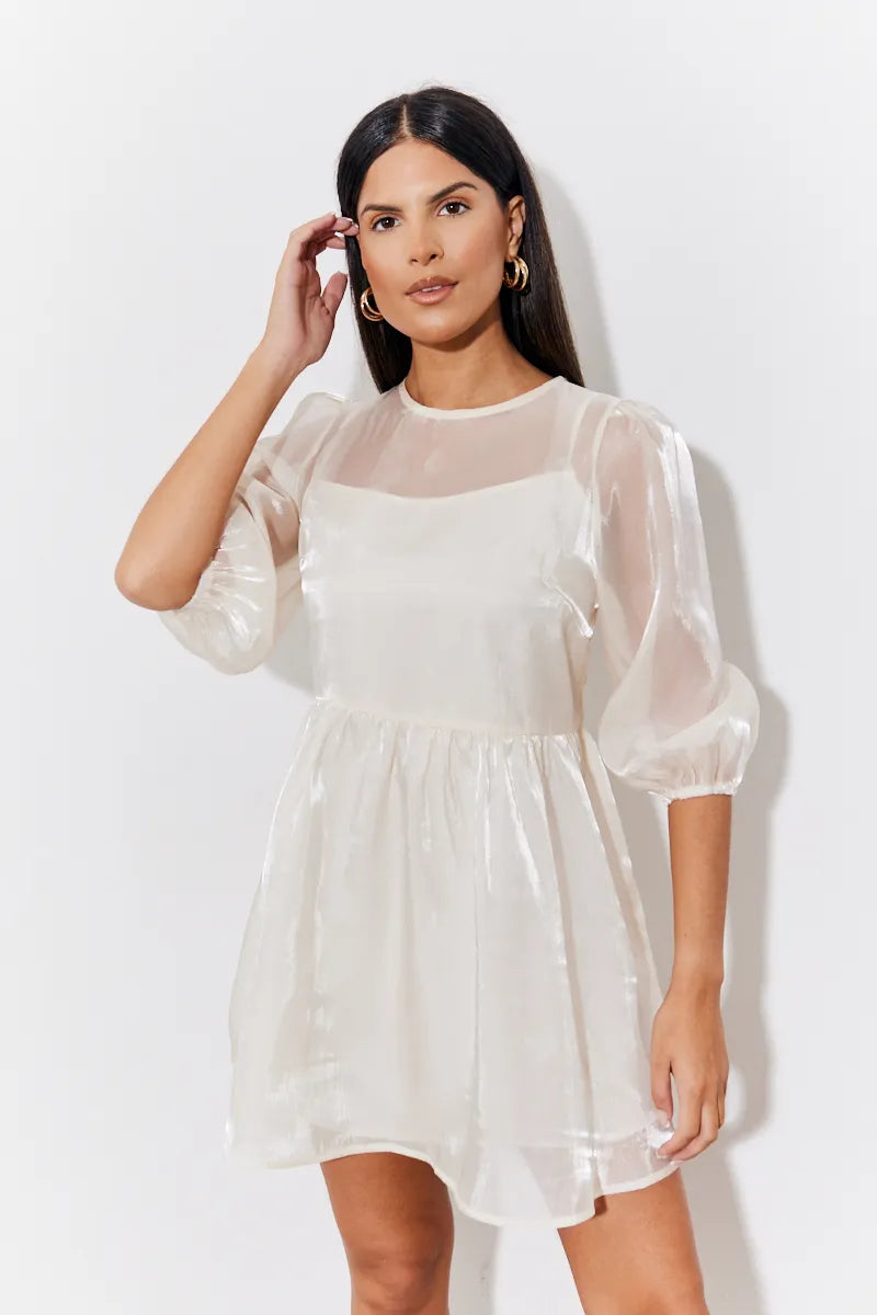 In The Style Cream Organza Babydoll Mini Dress | Chi Chi London UK
