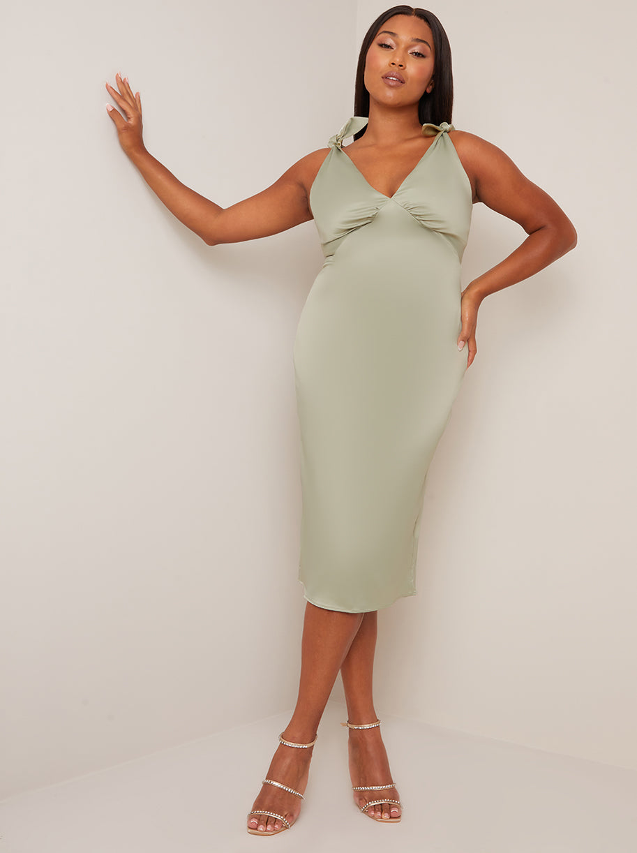 Chi Chi V Neck Tie Shoulder Midi Dress in Sage in Green, Size 16 Chi Chi V Neck Tie Shoulder Midi Dress in Sage in Green, Size 16