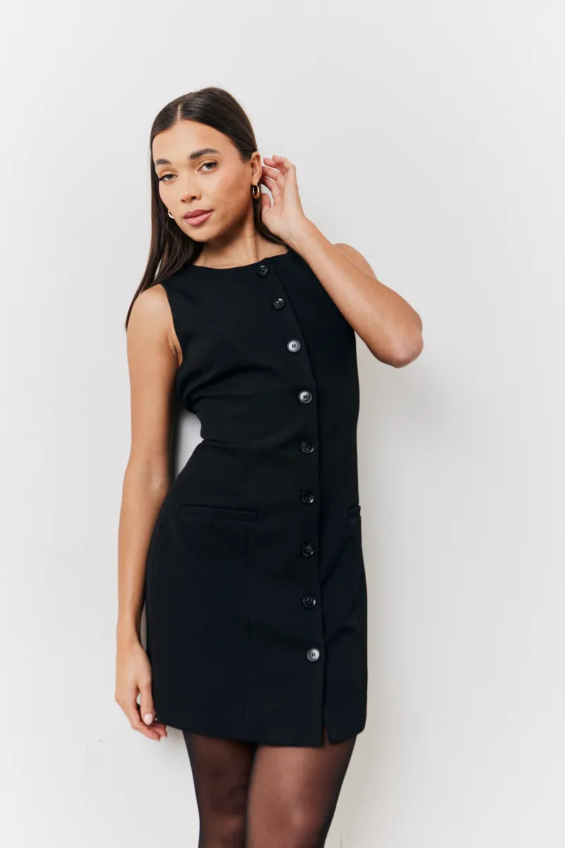 In The Style Tailored Button Through Mini Dress In Black 14