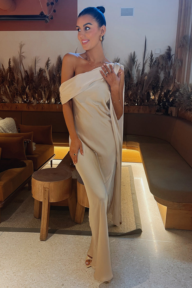 asymmetric draped neckline maxi dress Asymmetric Draped Neckline Maxi Dress