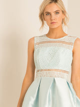 Petite Crochet Lace Panel Mini Dress in Blue
