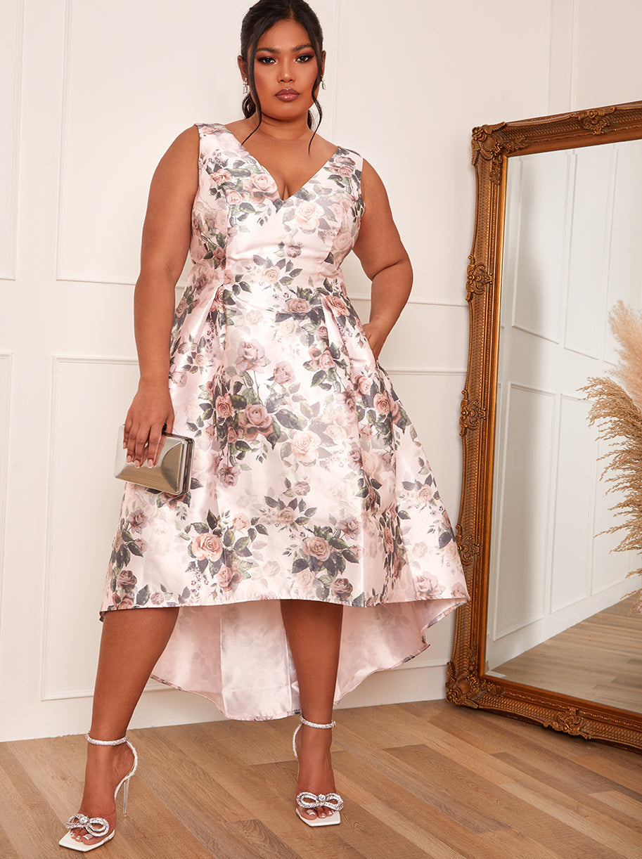Plus Size Floral Print Hem Dress in Pink – Chi Chi London
