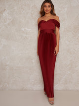 Bardot Dress with Draped Shoulder in Rust