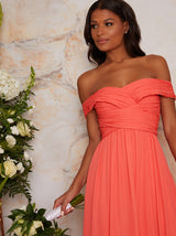 Bardot Ruched Dress in Orange