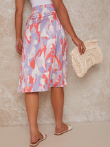 Graphic Print Wrap Detail Midi Skirt in Lilac
