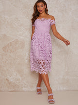Bardot Premium Lace Midi Dress in Lilac