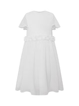 Girls 3D Floral Chiffon Midi Dress in White