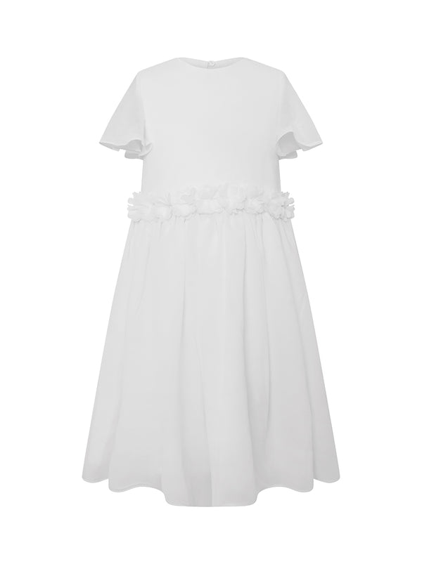 Girls 3D Floral Chiffon Midi Dress in White