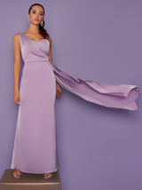 One Shoulder Satin Maxi Dress in Lilac