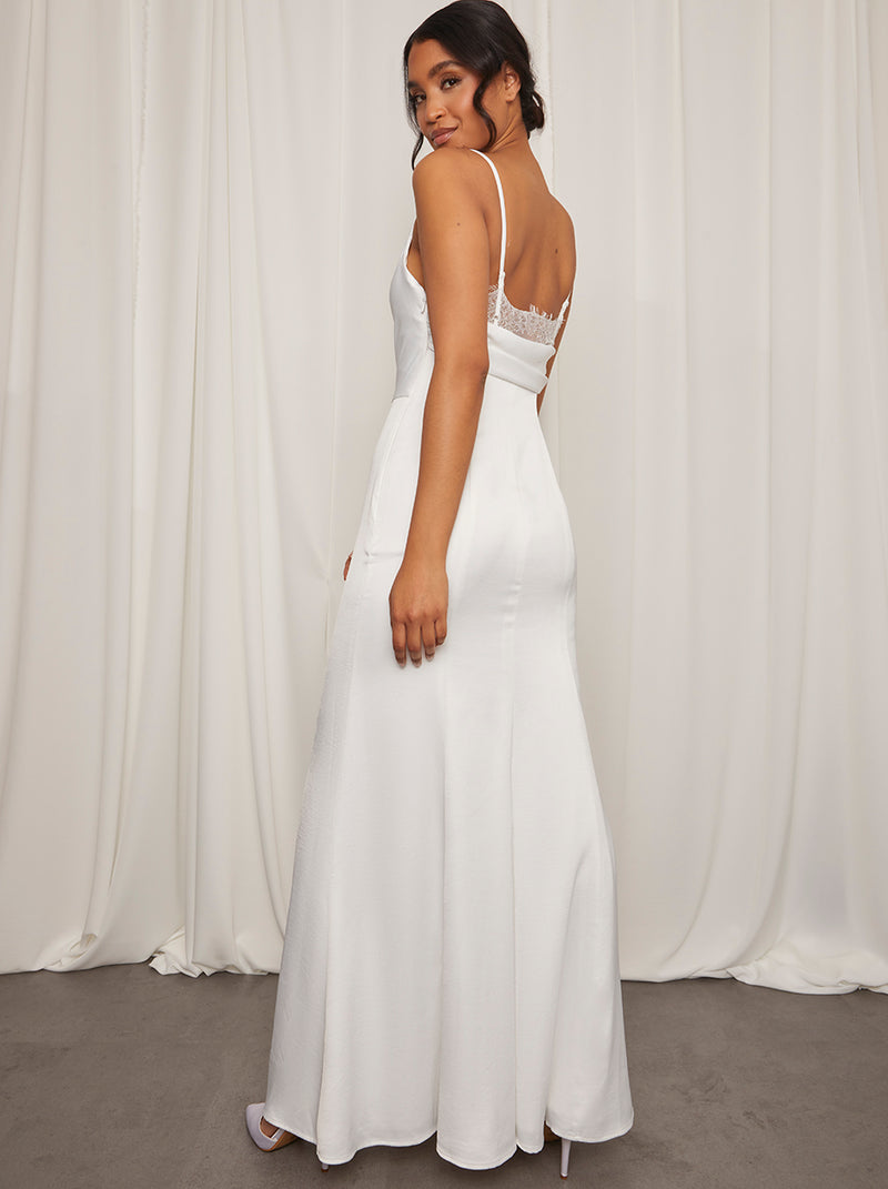 Cowl Neck with Lace Insert Maxi Dress in White