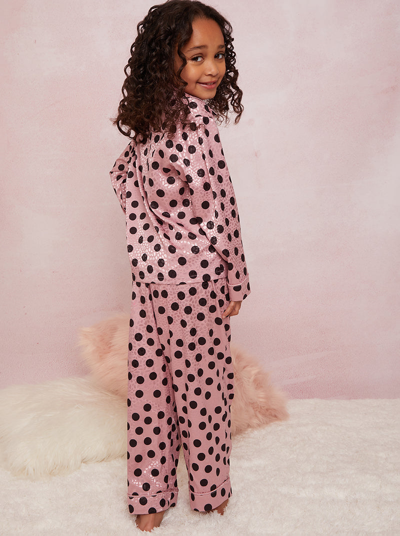 Girls Spot Print Pyjama Set in Pink
