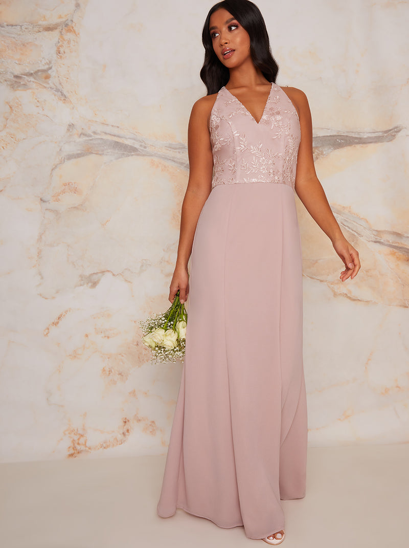 Lace Bodycon Maxi Dress in Pink