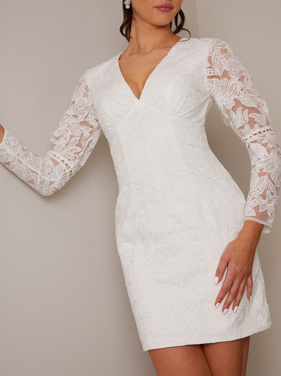 V Neck Long Sleeve Mini Dress in White – Chi Chi London