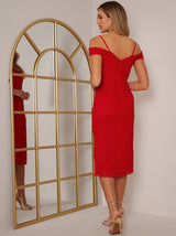 Bardot Premium Lace Midi Dress in Red