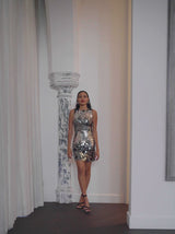 Sleeveless Sequin Mini Dress in Silver