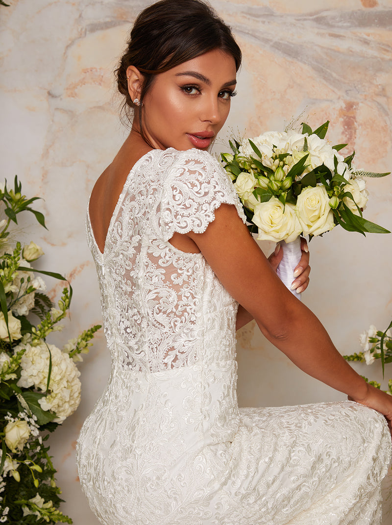 Lace Embellished Maxi Wedding Dress in White