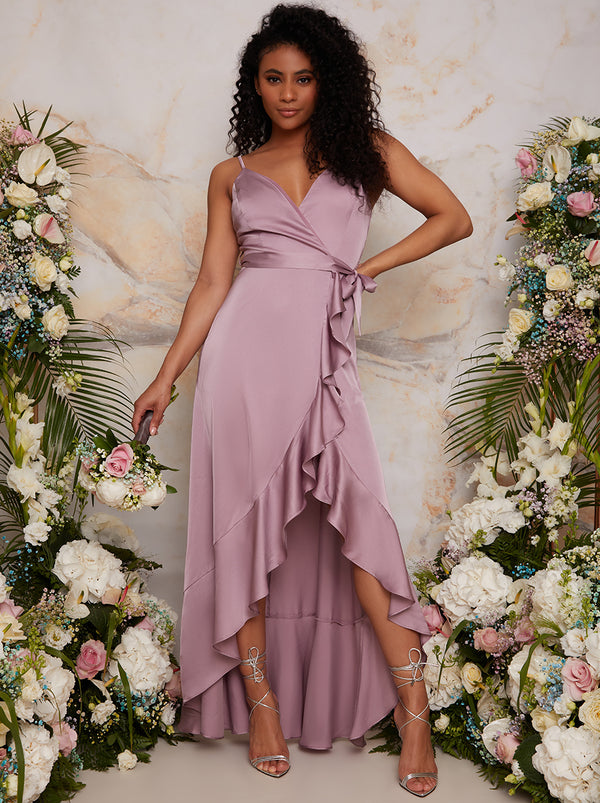 Ruffle Detail Cami Strap Wrap Design Dress in Lilac