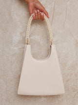 Faux Pearl Box Handbag in White