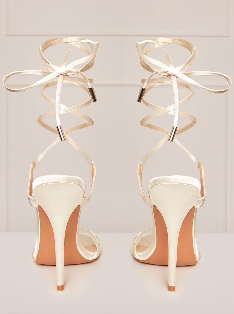 High Heel Lace-Up Sandals in Cream